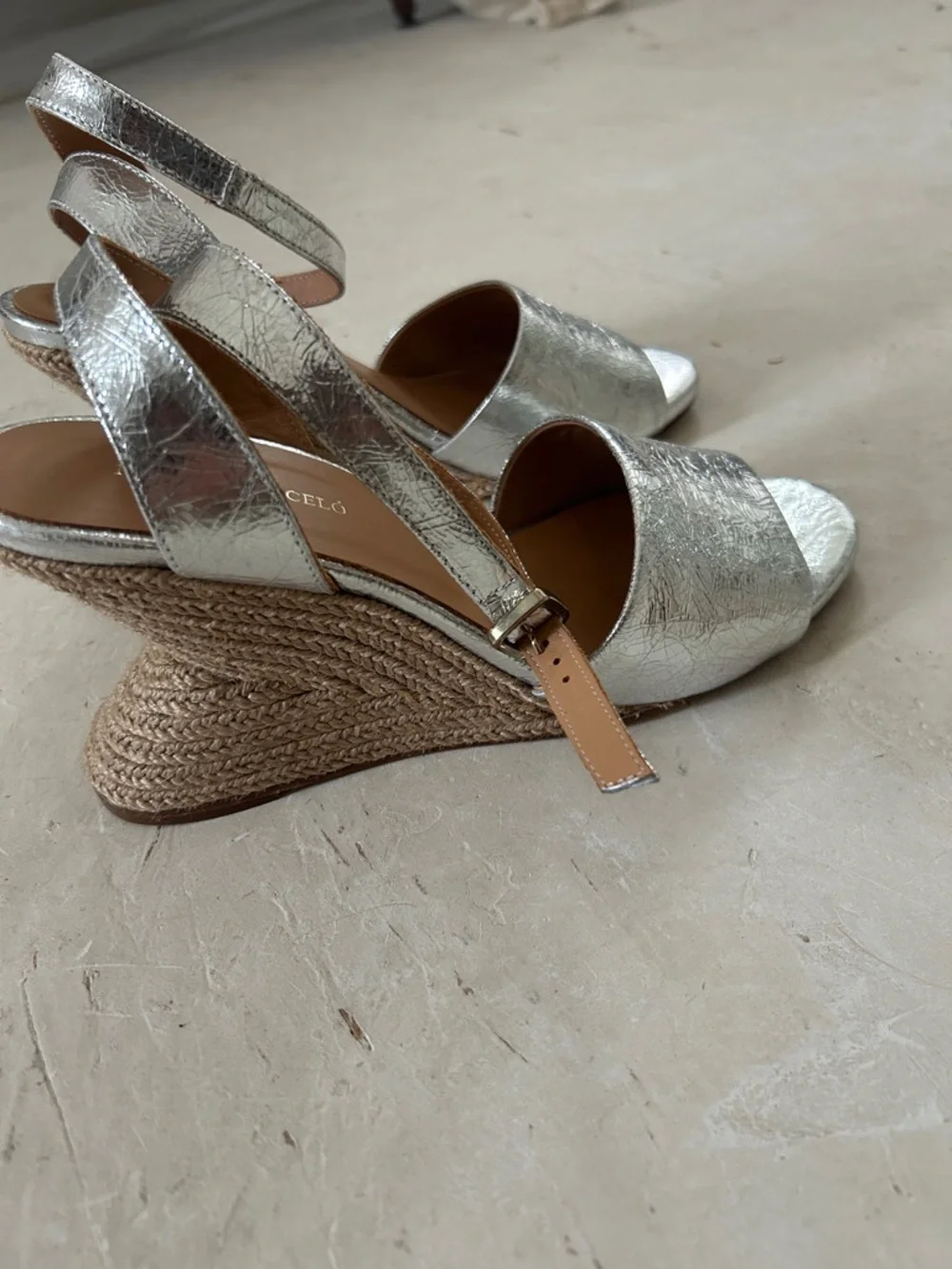 Paloma Barceló Metallic Silver Espadrille Wedge Sandals - Picture 2 of 5